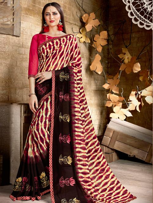 Tie & dye printed saree with blouse - 15495129 - Very Small Image - 1