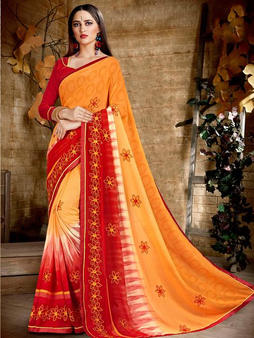 Floral embroidered saree with blouse - 15495138 - Very Small Image - 1