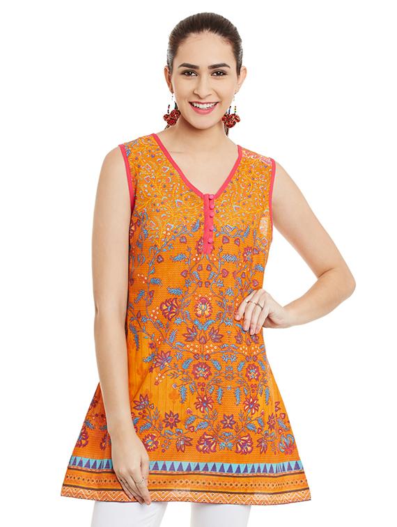 v-neck button detail kurti - 15495146 - Zoom Image - 1