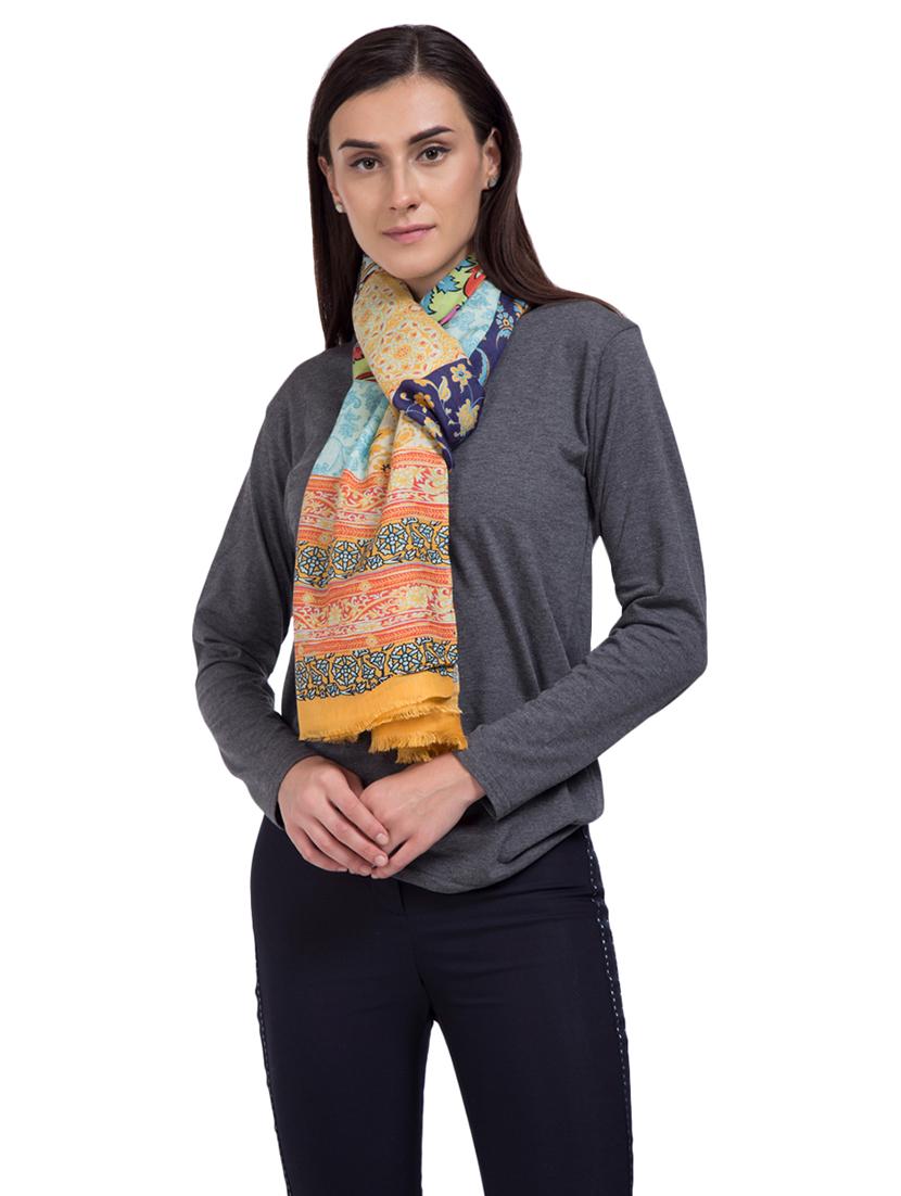yellow printed wool stole - 15495407 - Zoom Image - 1