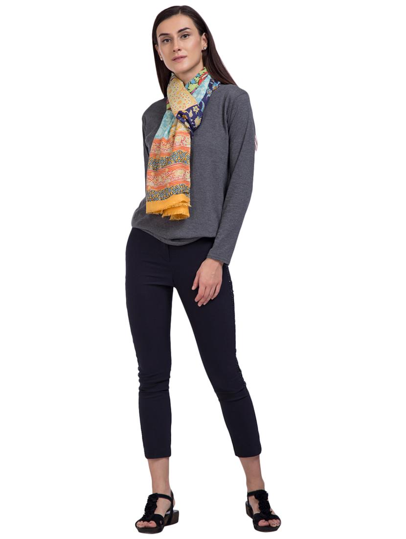 yellow printed wool stole - 15495407 - Zoom Image - 2