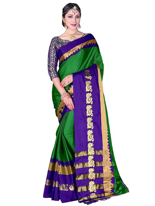contrast zari border woven saree - 15495552 - Standard Image - 1
