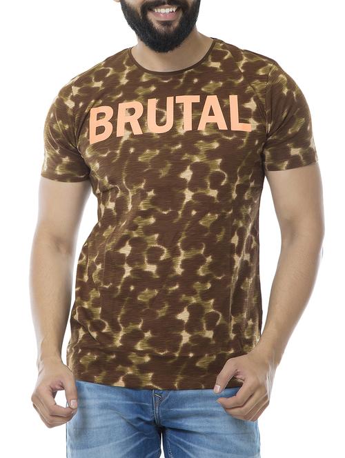 brown cotton all over print t-shirt - 15495639 - Standard Image - 1