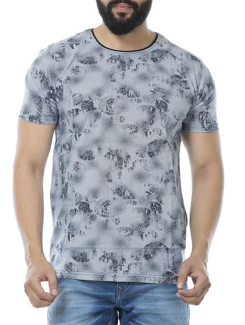 blue cotton blend all over print t-shirt - 15495647 - Standard Image - 1