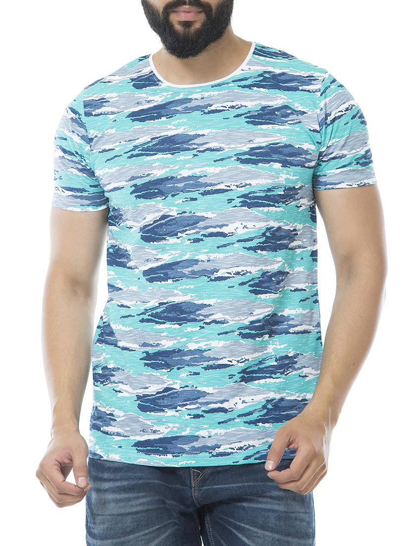 blue cotton blend all over print t-shirt - 15495657 - Zoom Image - 1