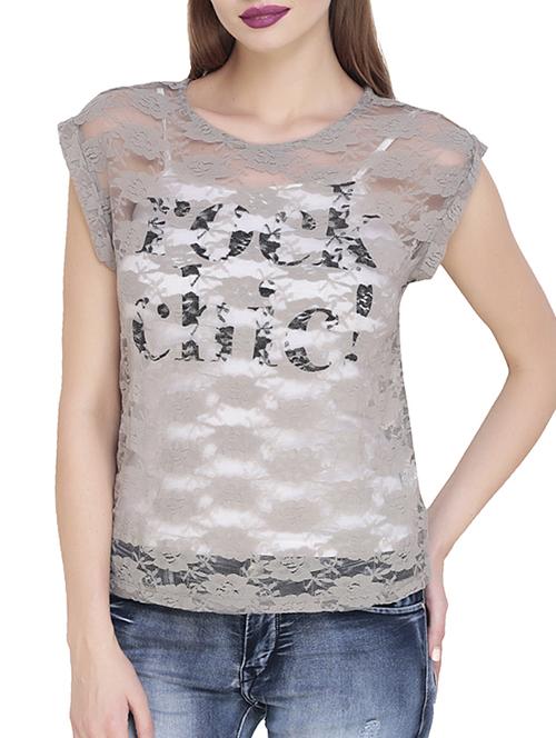 floral mesh sheer top - 15495880 - Standard Image - 1