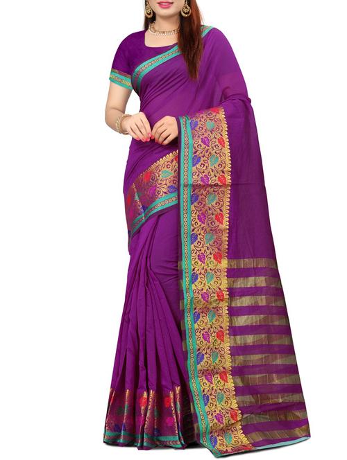 Zari bordered kanjivaram saree with blouse - 15496438 - Standard Image - 1