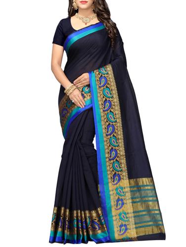 Contrast bordered kanjivaram saree with blouse - 15496445 - Very Small Image - 1