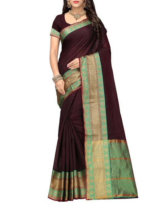 Contrast bordered saree with blouse - 15496449 - Very Small Image - 1