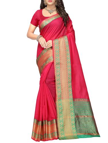 Contrast bordered kanjivaram saree with blouse - 15496450 - Very Small Image - 1