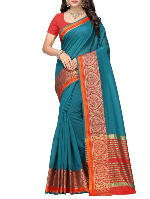 Contrast bordered saree with blouse - 15496451 - Very Small Image - 1