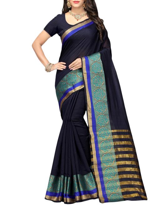 Contrast bordered kanjivaram saree with blouse - 15496453 - Very Small Image - 1