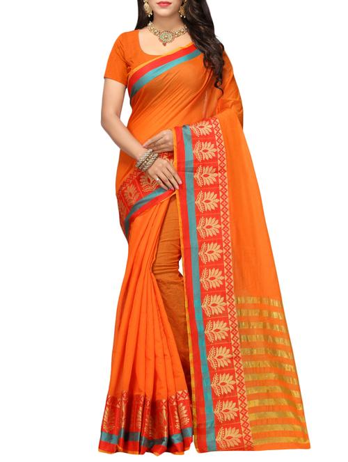 Contrast bordered kanjivaram saree with blouse - 15496466 - Standard Image - 1