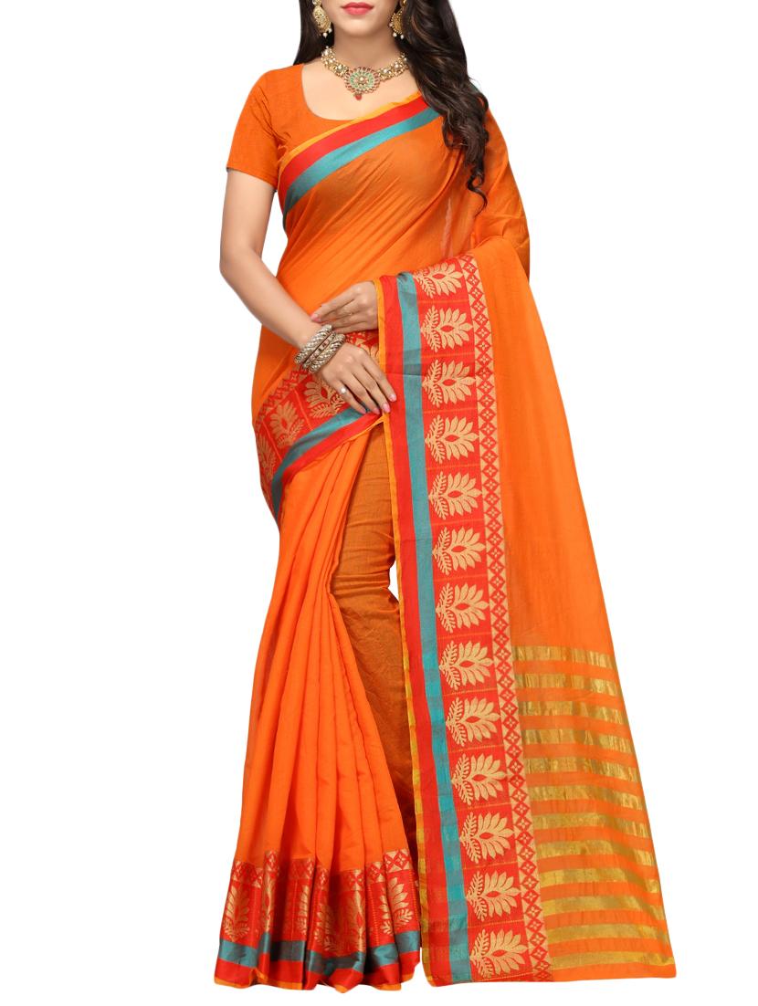Contrast bordered kanjivaram saree with blouse - 15496466 - Zoom Image - 1