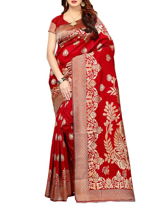 printed kanjivaram saree with blouse - 15496477 - Standard Image - 1