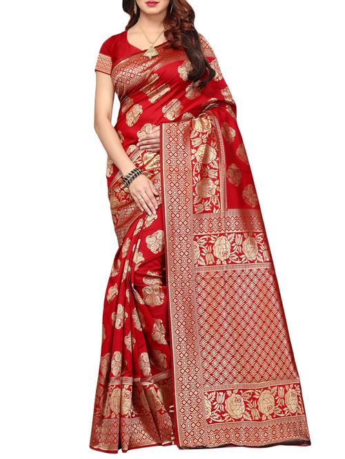 printed kanjivaram saree with blouse - 15496481 - Standard Image - 1