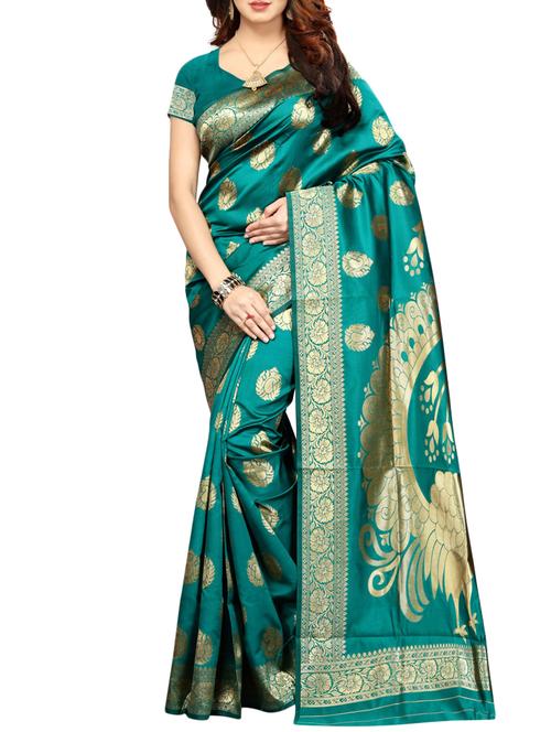 printed kanjivaram saree with blouse - 15496489 - Standard Image - 1