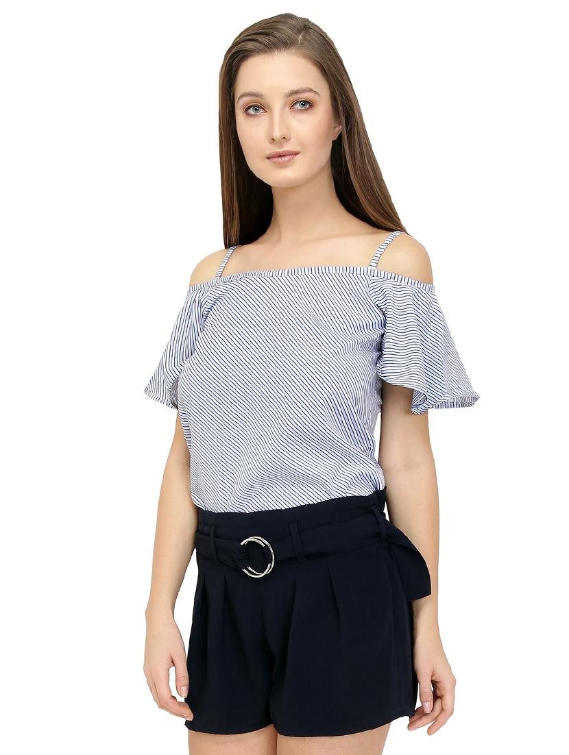 cold shoulder striped top - 15496659 - Zoom Image - 2
