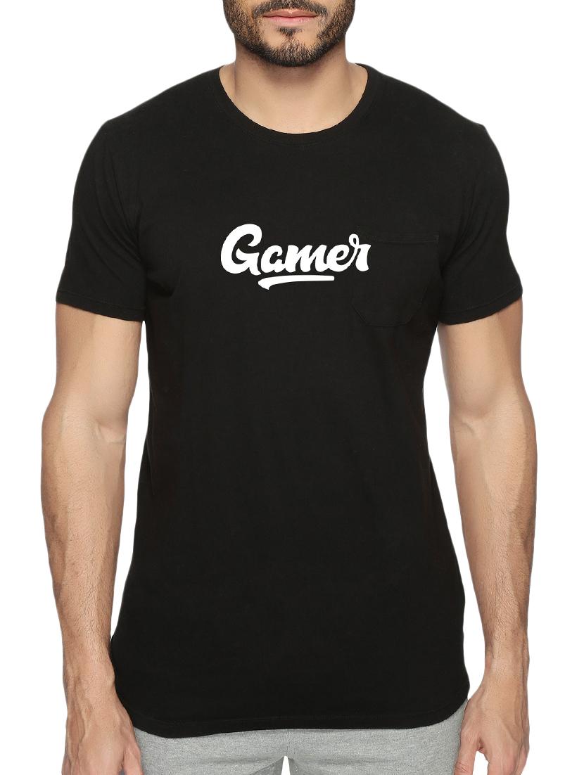 black cotton chest print tshirt - 15496671 - Zoom Image - 1