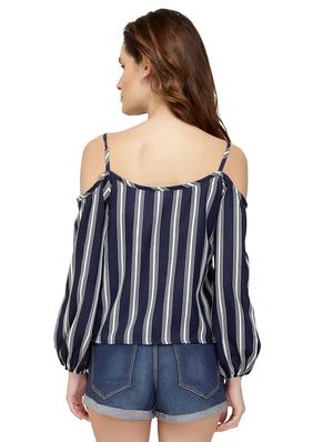 cold shoulder knotted hem striped top - 15496681 - Standard Image - 3
