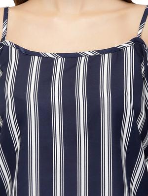 cold shoulder knotted hem striped top - 15496681 - Standard Image - 4