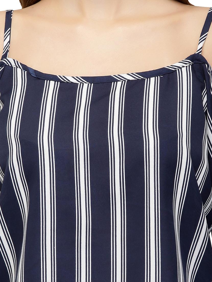 cold shoulder knotted hem striped top - 15496681 - Zoom Image - 4