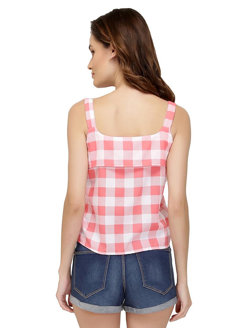 button-up checkered knotted hem top - 15496683 - Zoom Image - 3