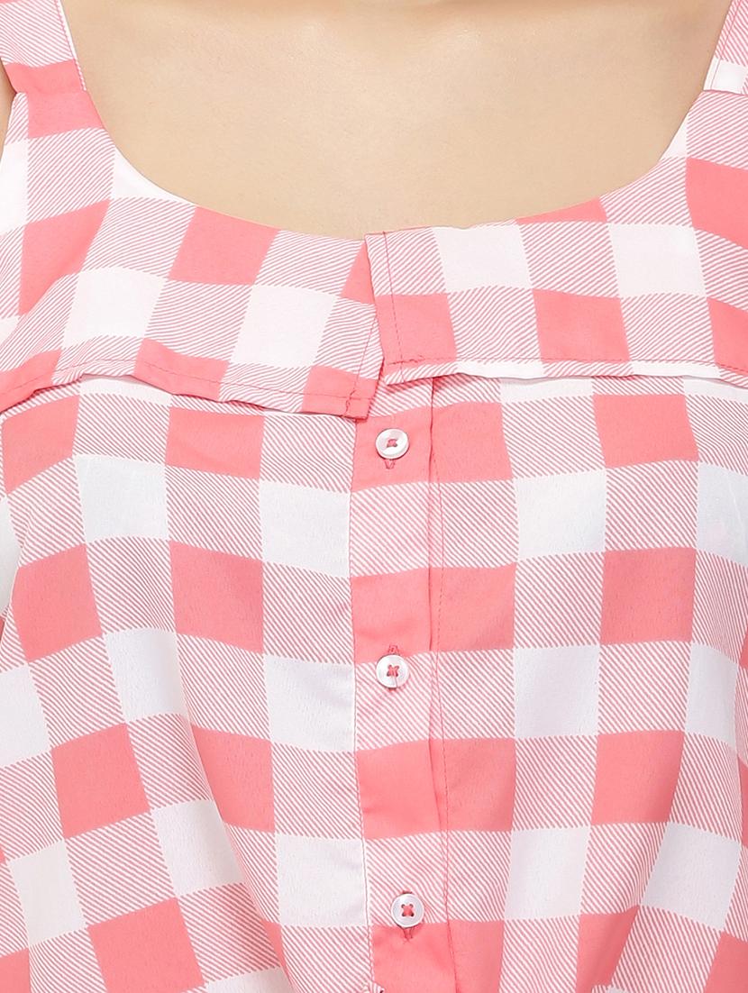 button-up checkered knotted hem top - 15496683 - Zoom Image - 4