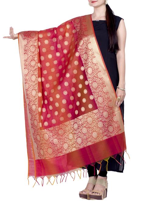 red chanderi banarasi dupatta - 15496796 - Very Small Image - 1