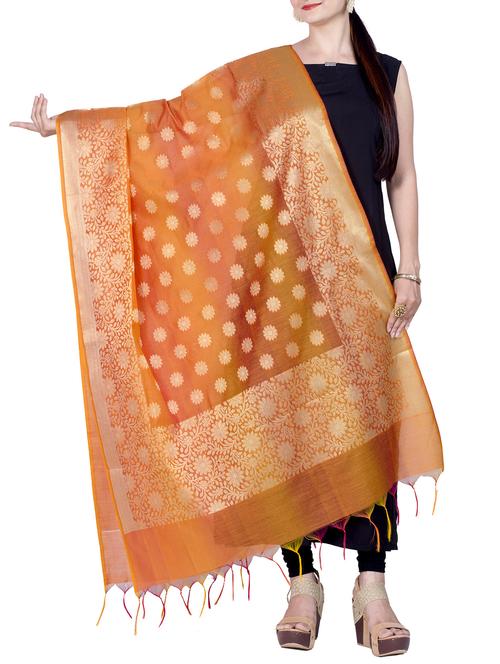 orange chanderi banarasi dupatta - 15496798 - Very Small Image - 1