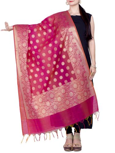 pink chanderi banarasi dupatta - 15496799 - Very Small Image - 1