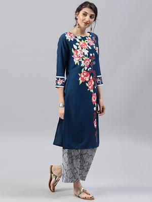 floral straight kurta - 15496811 - Standard Image - 2