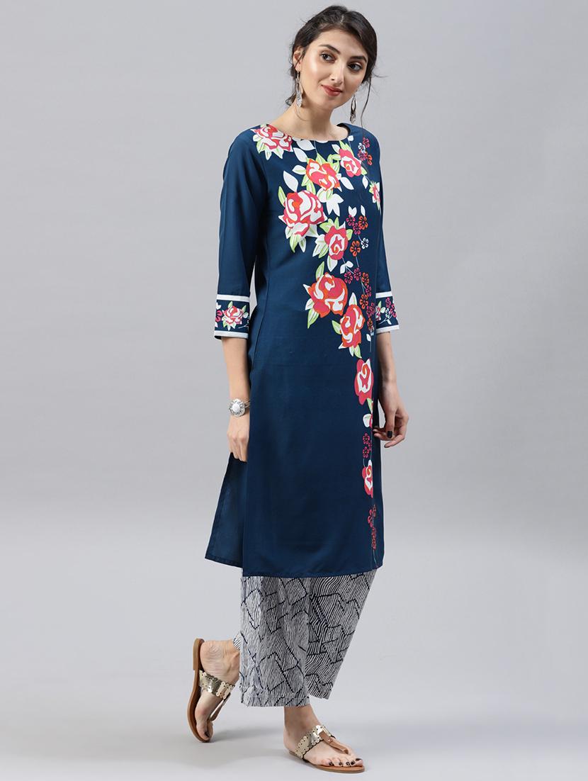floral straight kurta - 15496811 - Zoom Image - 2
