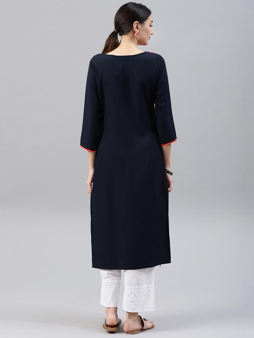 color block straight kurta - 15496821 - Zoom Image - 3