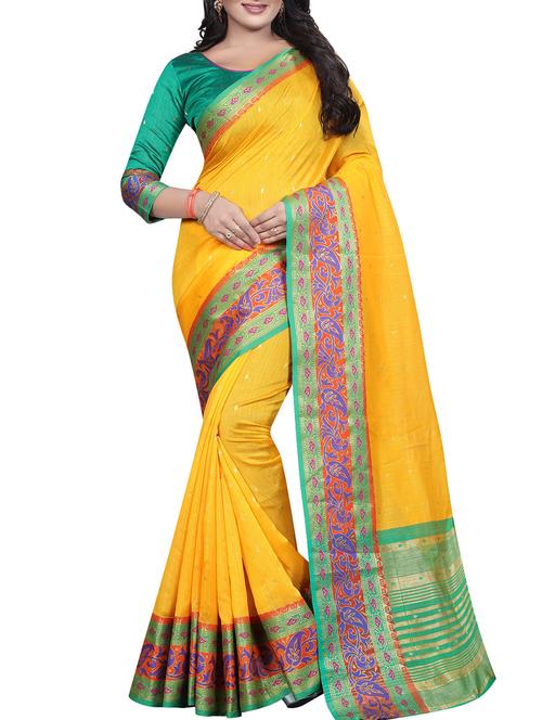 contrast zari border banarasi saree with blouse - 15496856 - Standard Image - 1