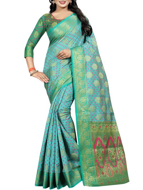 floral zari motif kanjivaram saree with blouse - 15496873 - Very Small Image - 1