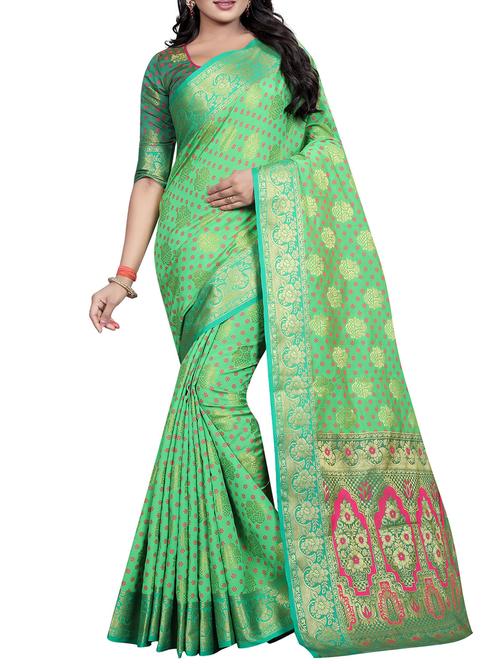 floral zari motif kanjivaram saree with blouse - 15496874 - Very Small Image - 1