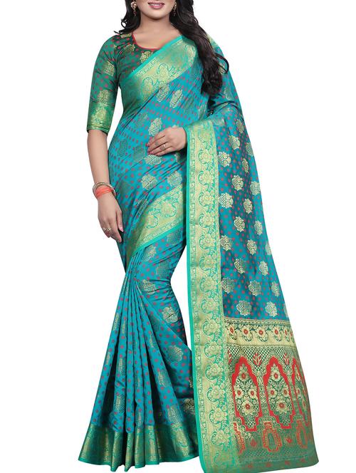 floral zari motif kanjivaram saree with blouse - 15496878 - Standard Image - 1