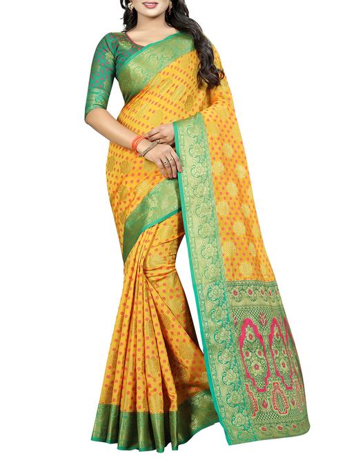 contrast pallu floral kanjivaram saree with blouse - 15496881 - Standard Image - 1