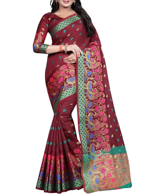 floral zari motif banarasi saree with blouse - 15496882 - Standard Image - 1