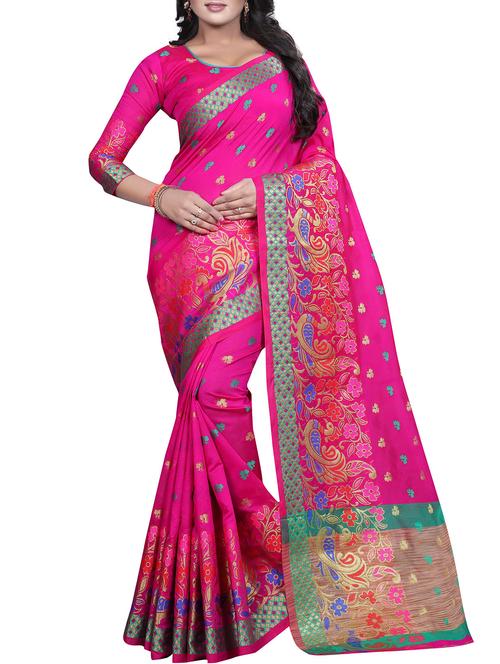 floral zari motif banarasi saree with blouse - 15496883 - Standard Image - 1