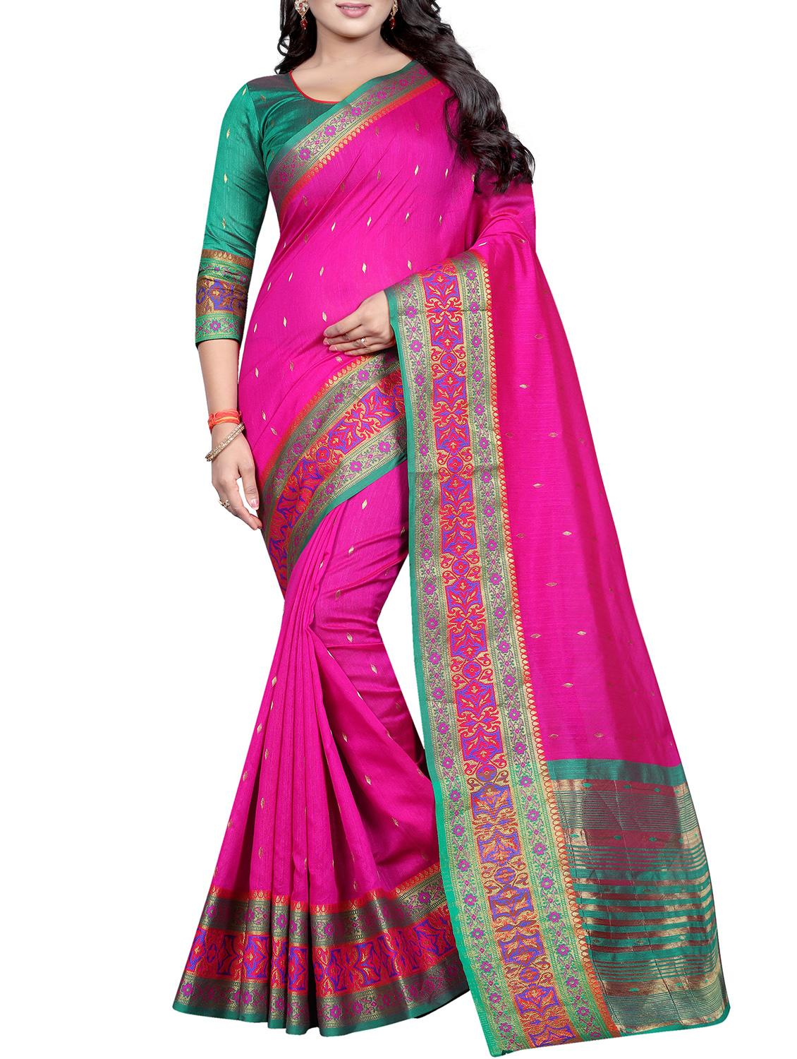 contrast zari border banarasi saree with blouse - 15496887 - Zoom Image - 1