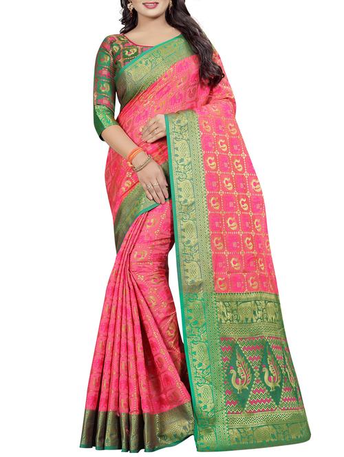 contrast pallu conversational banarasi saree with blouse - 15496890 - Very Small Image - 1