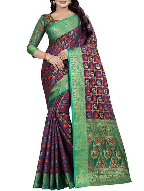 conversational zari motif kanjivaram saree with blouse - 15496900 - Standard Image - 1