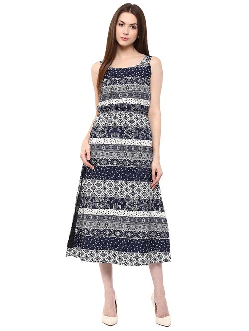 sleeveless side slit printed dress - 15497083 - Standard Image - 1