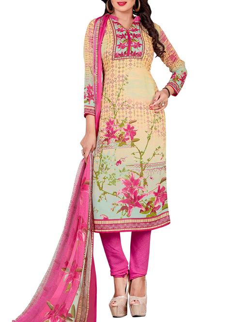 Printed unstitched churidaar suit - 15497119 - Standard Image - 1