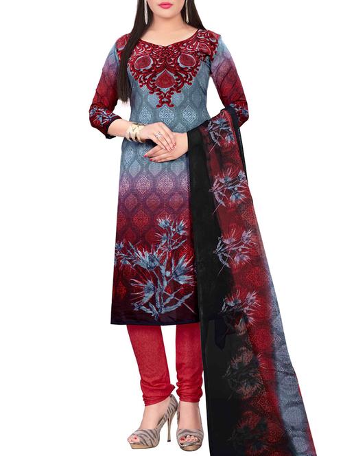 Printed unstitched churidaar suit - 15497124 - Standard Image - 1