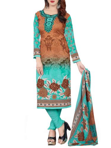 Printed unstitched churidaar suit - 15497142 - Very Small Image - 1