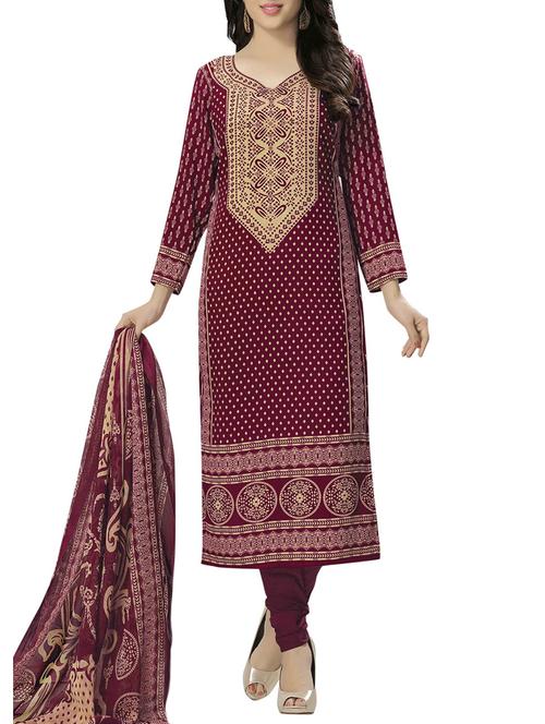 Printed unstitched churidaar suit - 15497158 - Standard Image - 1