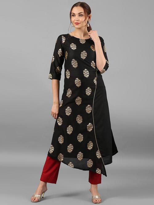 Asymmetric block print kurta - 15497417 - Very Small Image - 1